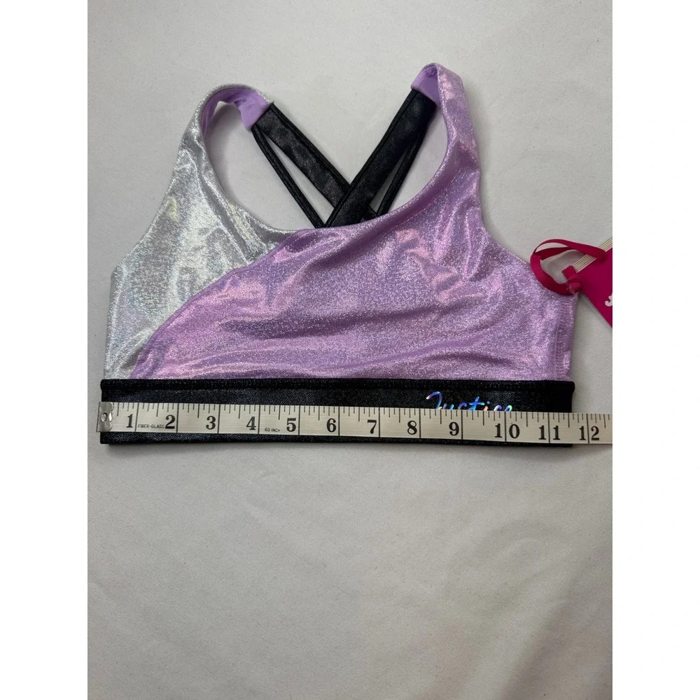 Justice Girls Iridescent Colorblock Sports Bra Purple Silver Dance Gym Size M 10
